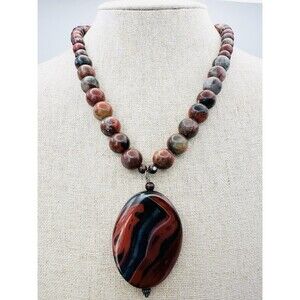 Handmade Beaded Agate Jasper Necklace 18”